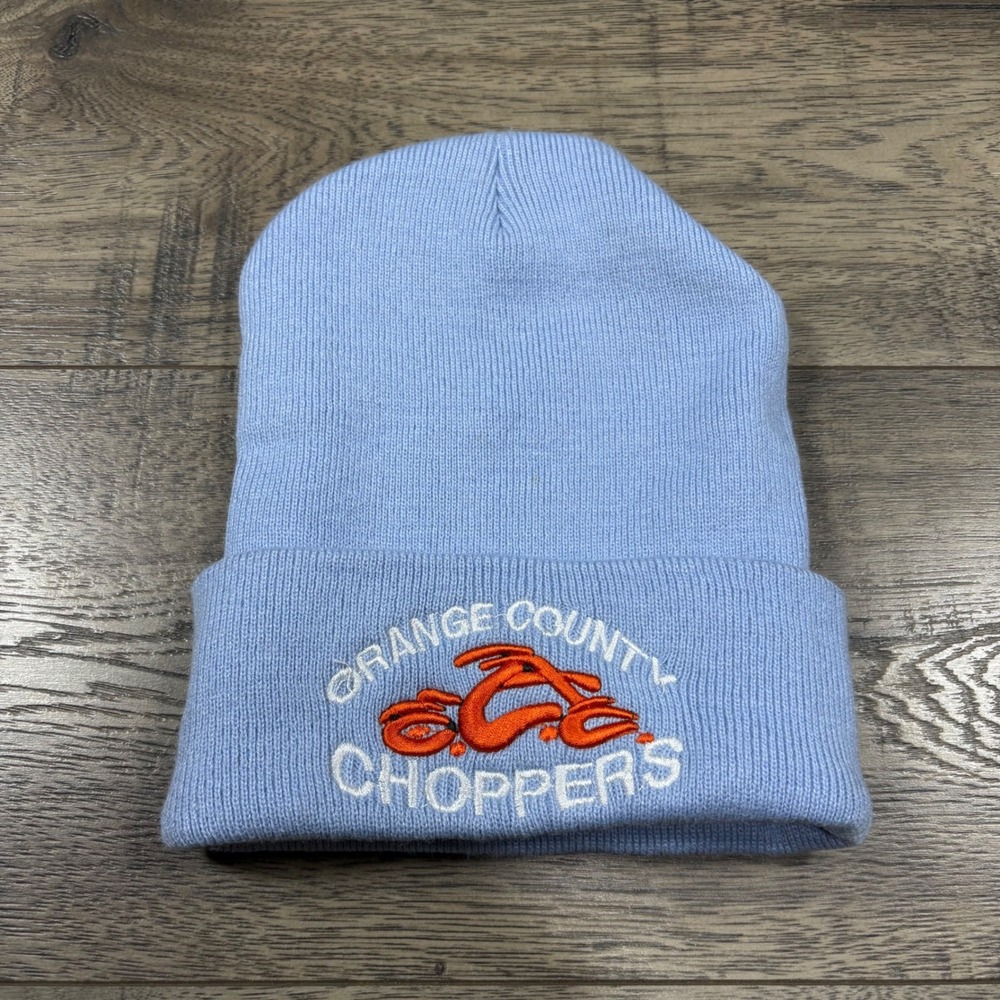 Orange County Choppers Beanie‎ Hat Baby Blue Knit Cuffed Embroidered Logo OCC